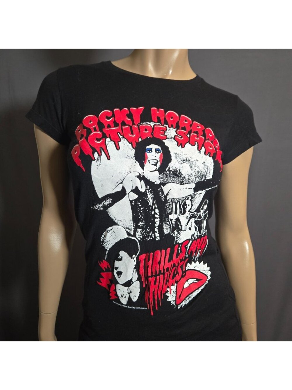 Y2K 2009 Rocky Horror Picture Show Tim Curry T Shirt Size S Black Cap Sleeve